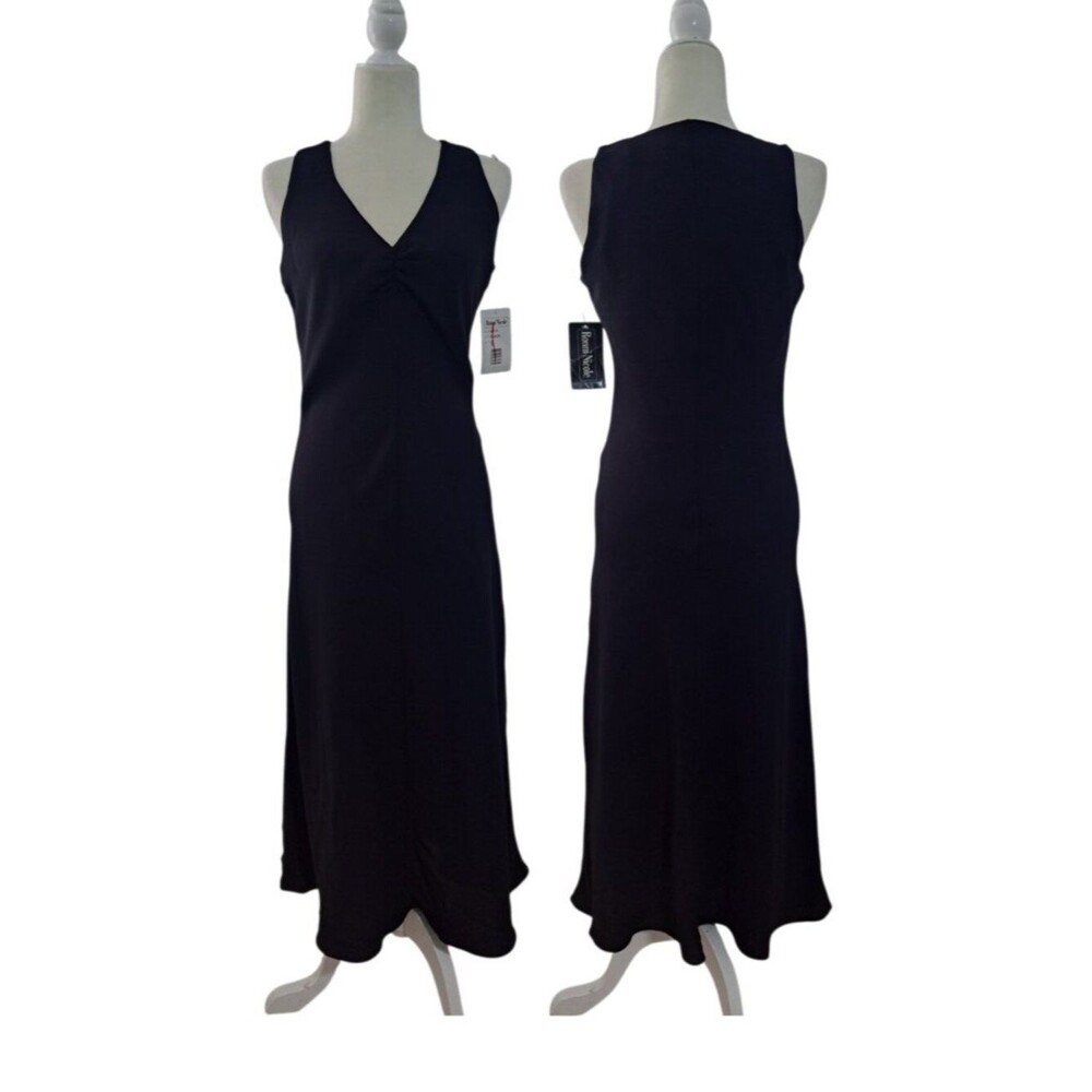 Ronni Nicole Women's Bias cut Midi Black Dress Sleeveless Lined V Neck Party 6